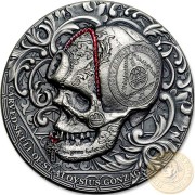 Republic of Cameroon CARVED SKULL of St. ALOYSIUS GONZAGA series CARVED SKULLS & BONES Silver coin 1000 Francs 2018 Antique finish Ultra High Relief 1 oz